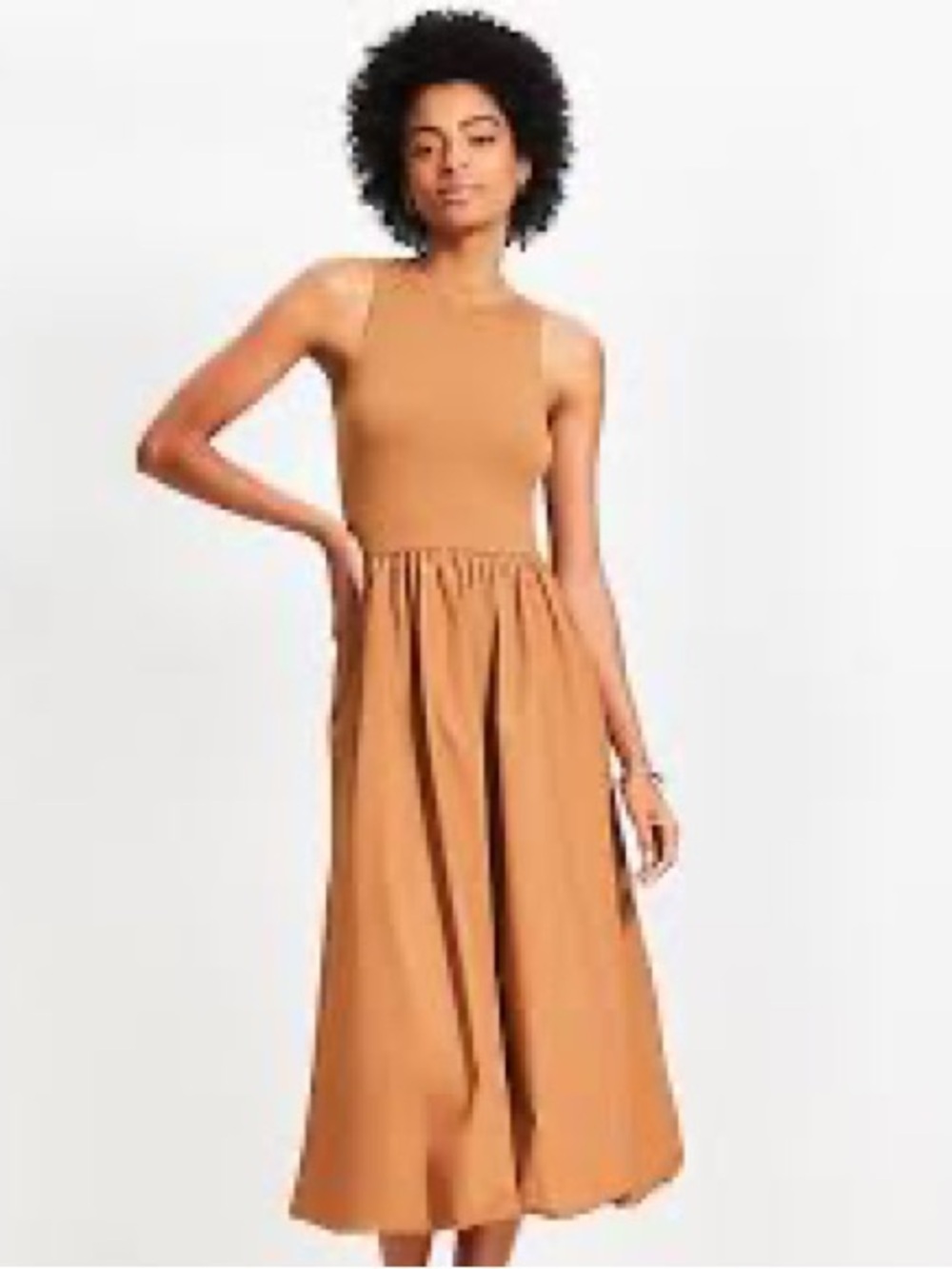 LOFT Poplin Bubble Sleeveless Mixed Media Midi Dress 12